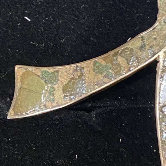 2.5" x 1.75" Vintage Mexican Taxco Sterling Silver & Crushed Stone Earrings - Picture 14 of 16